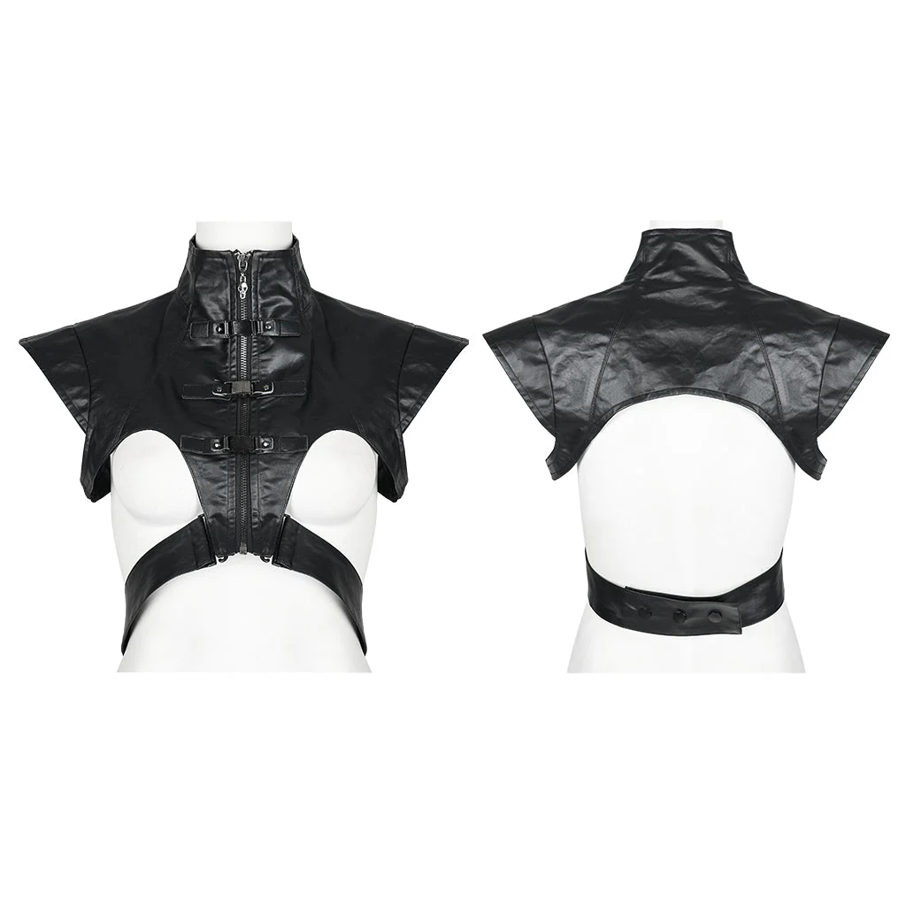 OPY-654MJF Edgy Leather Buckle Detail Punk Vests for Women - Image 25