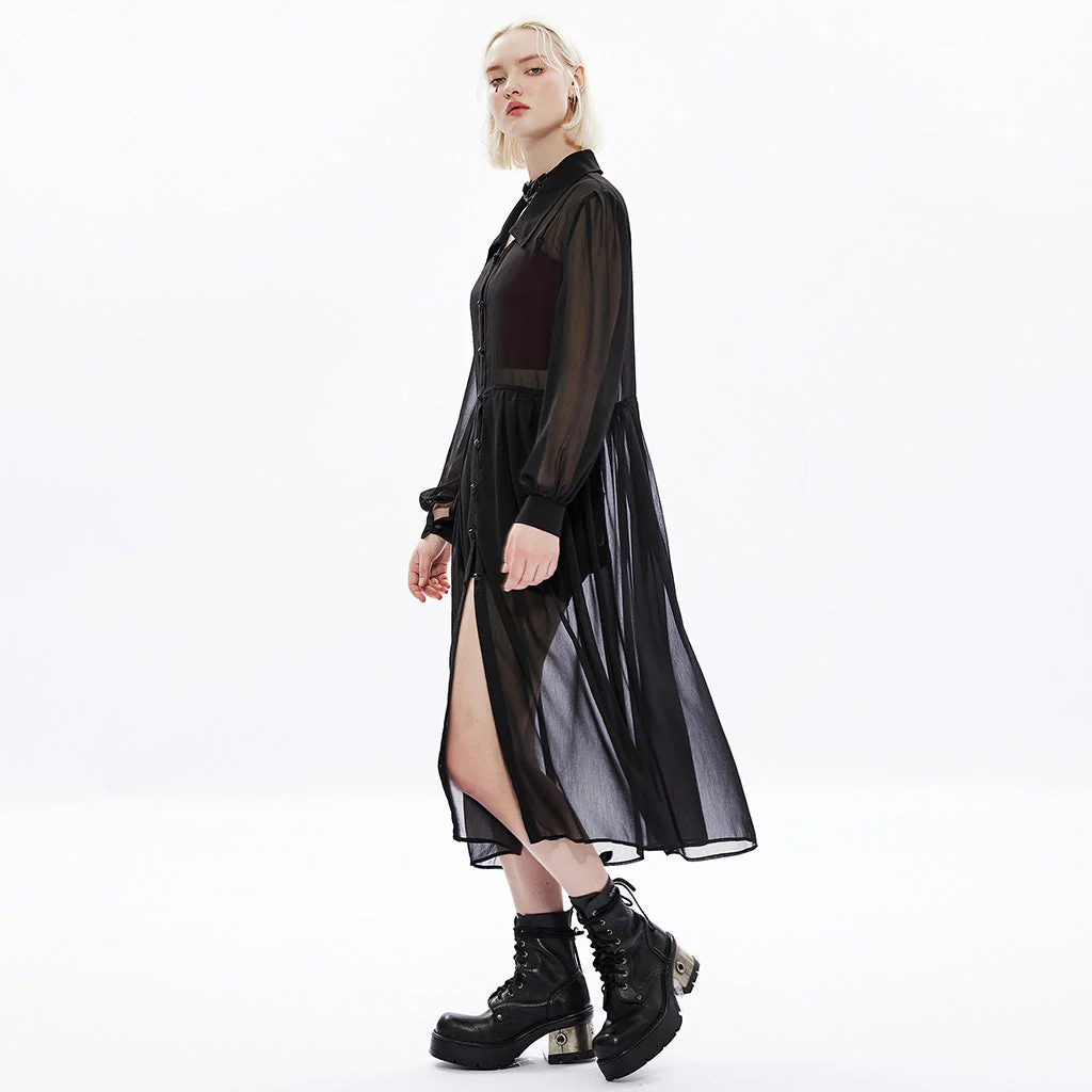 OPY-672XCF Gothic Mesh Sheer Punk Coat Dress with Button Front Design - Image 13