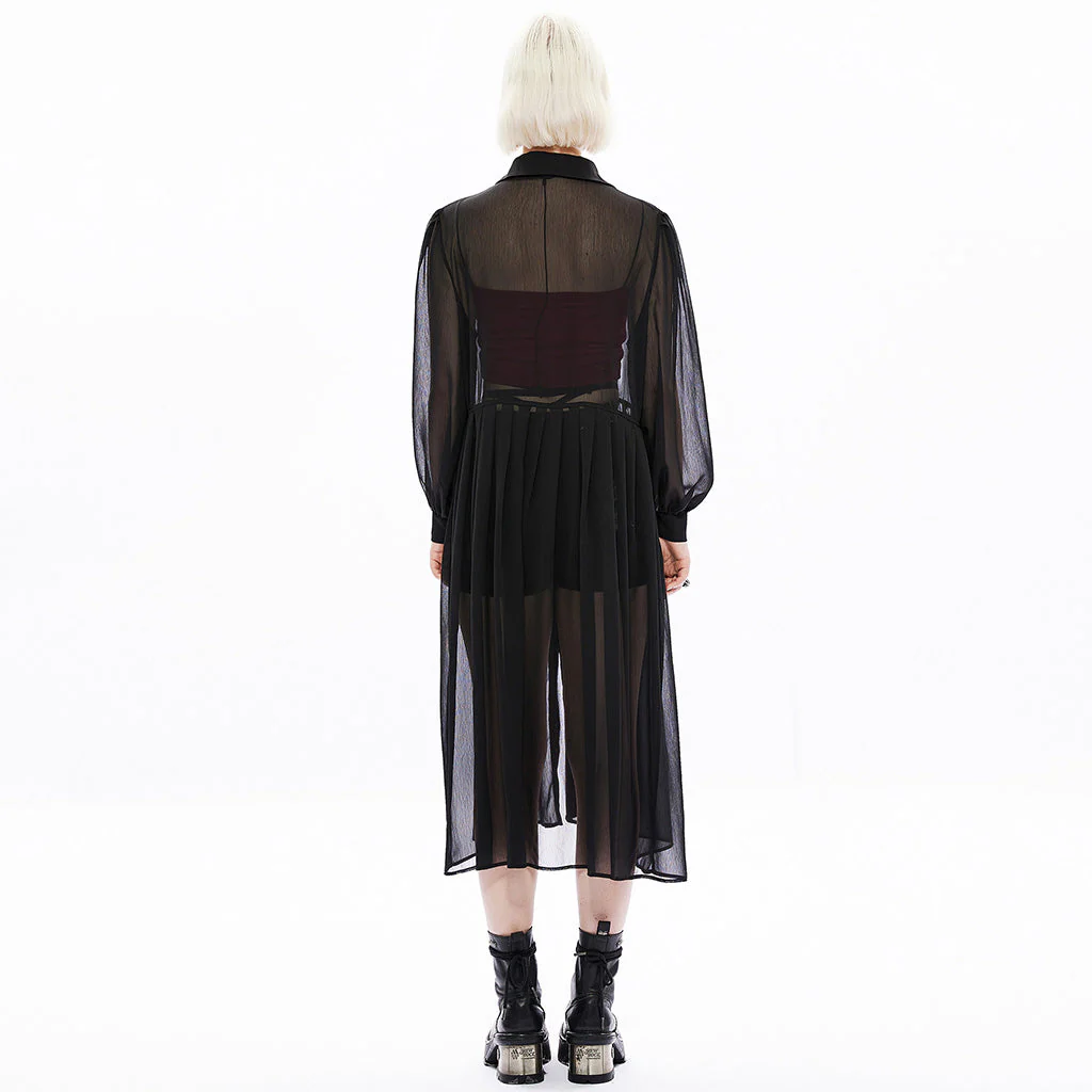 OPY-672XCF Gothic Mesh Sheer Punk Coat Dress with Button Front Design - Image 14