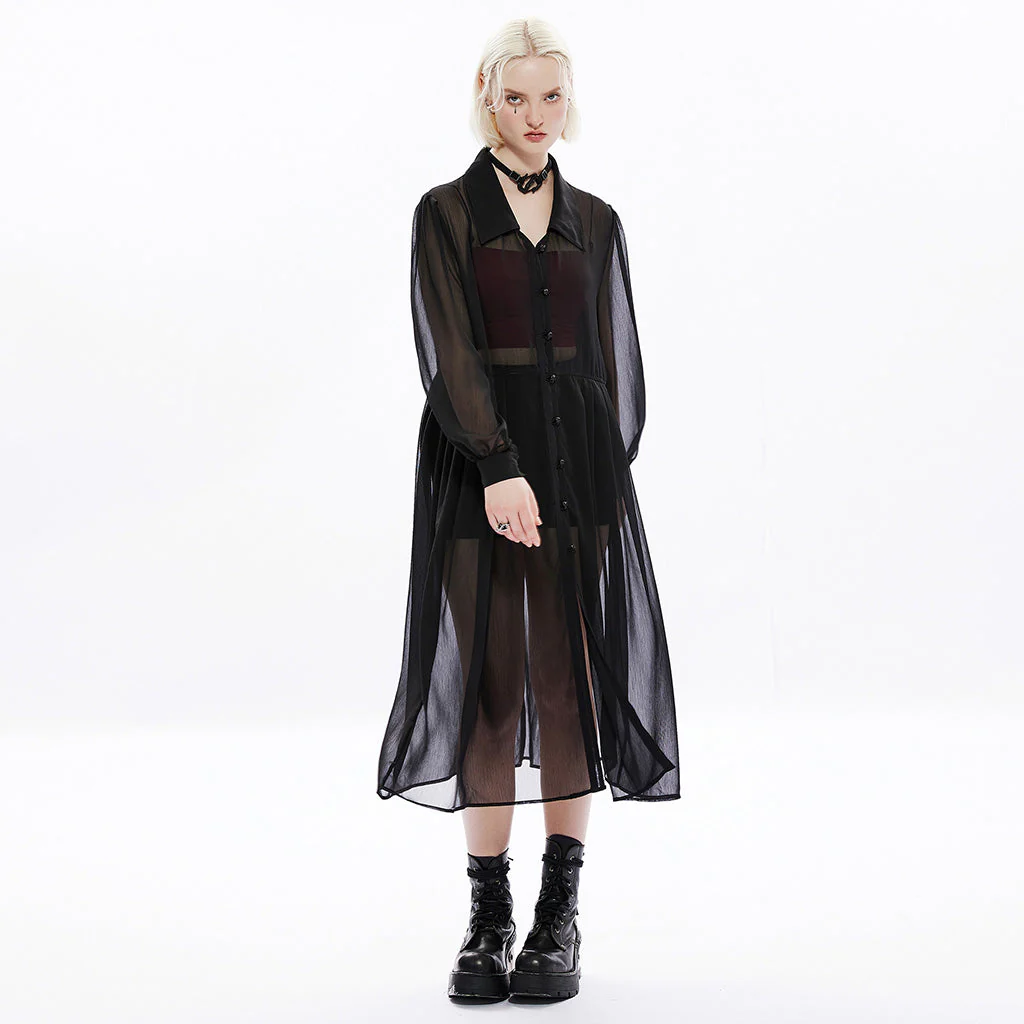 OPY-672XCF Gothic Mesh Sheer Punk Coat Dress with Button Front Design - Image 15