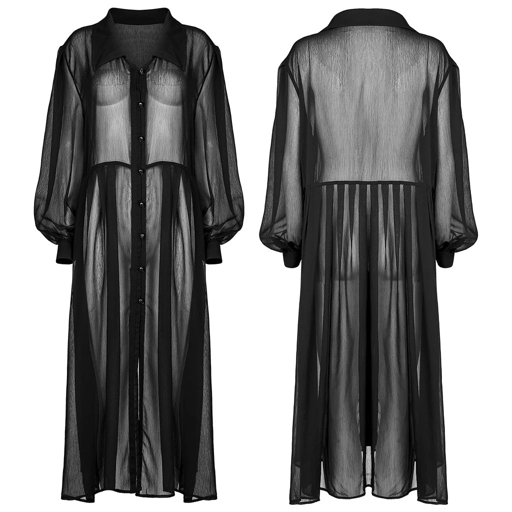 OPY-672XCF Gothic Mesh Sheer Punk Coat Dress with Button Front Design - Image 16