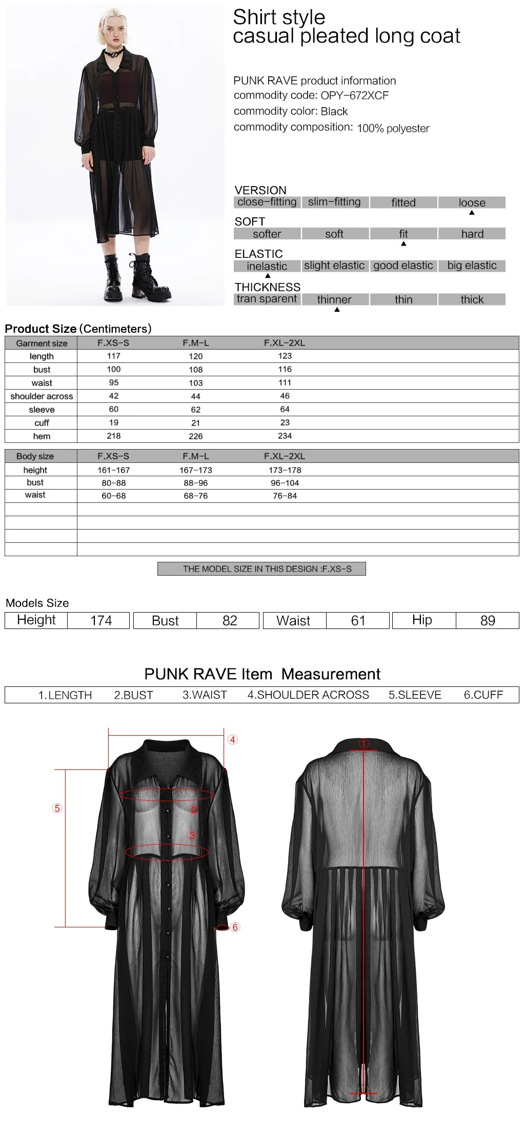 OPY-672XCF Gothic Mesh Sheer Punk Coat Dress with Button Front Design - Image 22