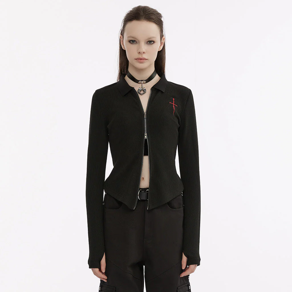 OPY-689XCF Punk Jackets: Slim-Fit Black Gothic Zip-Up Top - Image 11