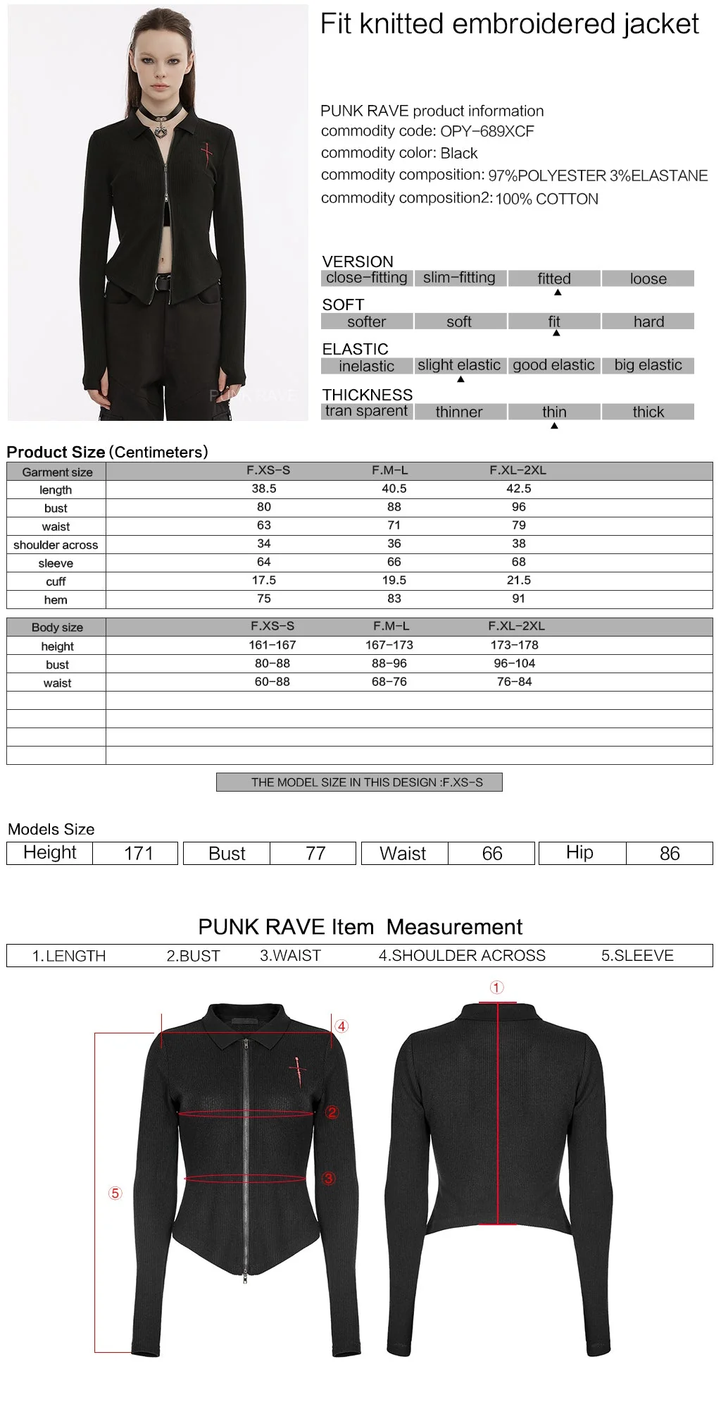 OPY-689XCF Punk Jackets: Slim-Fit Black Gothic Zip-Up Top - Image 12