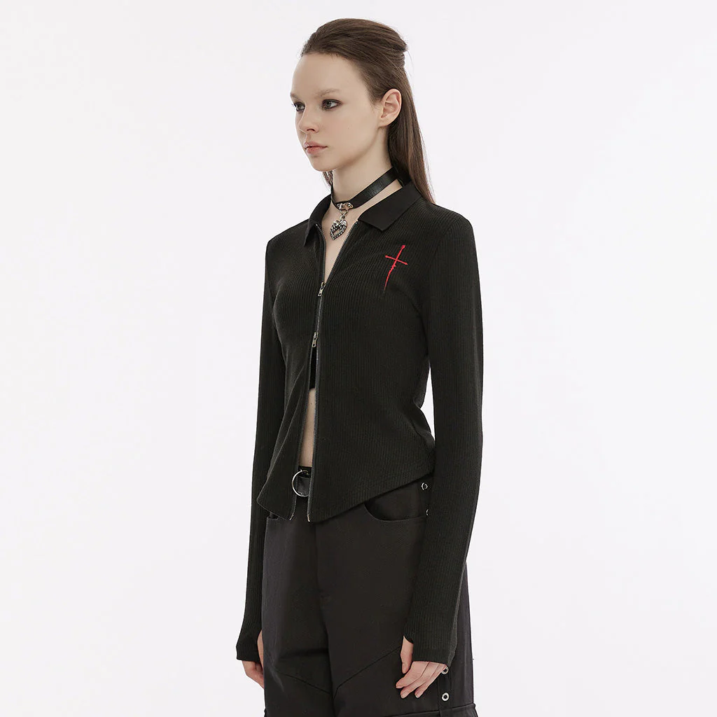 OPY-689XCF Punk Jackets: Slim-Fit Black Gothic Zip-Up Top - Image 13