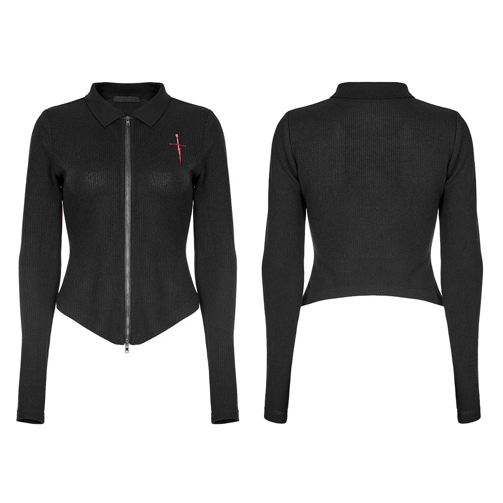 OPY-689XCF Punk Jackets: Slim-Fit Black Gothic Zip-Up Top - Image 16