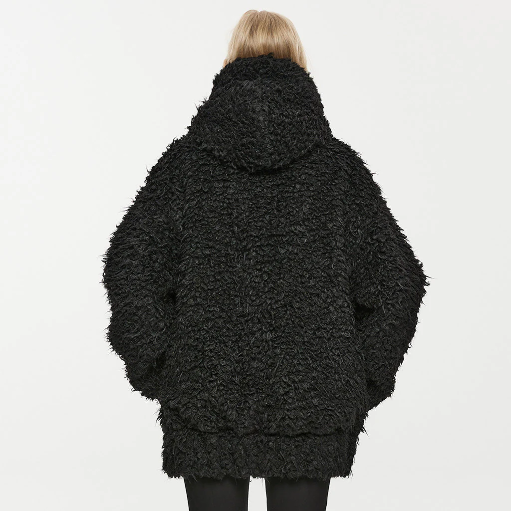 OPY-708XCF Punk Coat Oversized Furry Black Jacket High Collar Zippered Style - Image 14