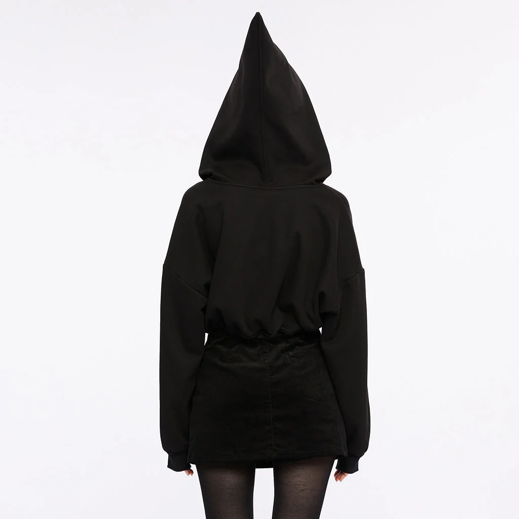 OPY-709XDF Punk Sweater Gothic Hooded Crop Top Casual Streetwear - Image 12