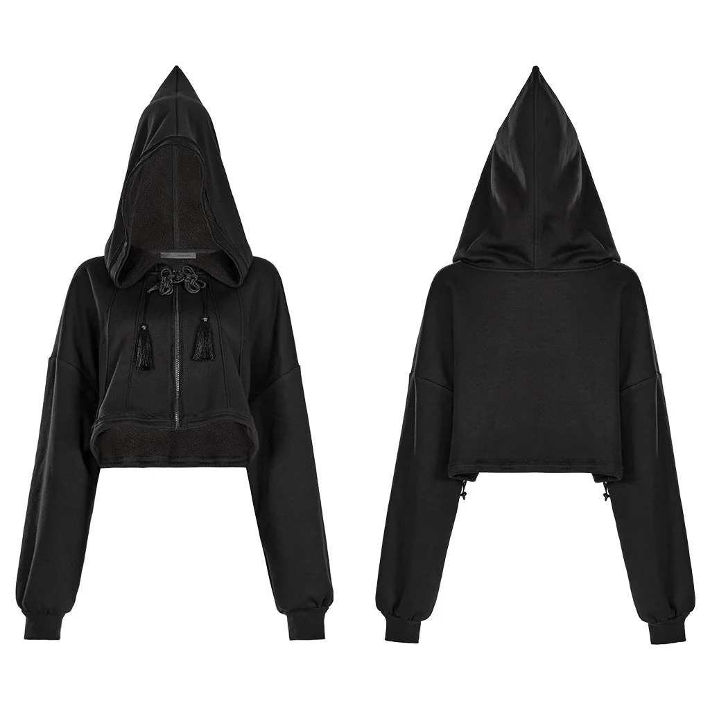 OPY-709XDF Punk Sweater Gothic Hooded Crop Top Casual Streetwear - Image 14