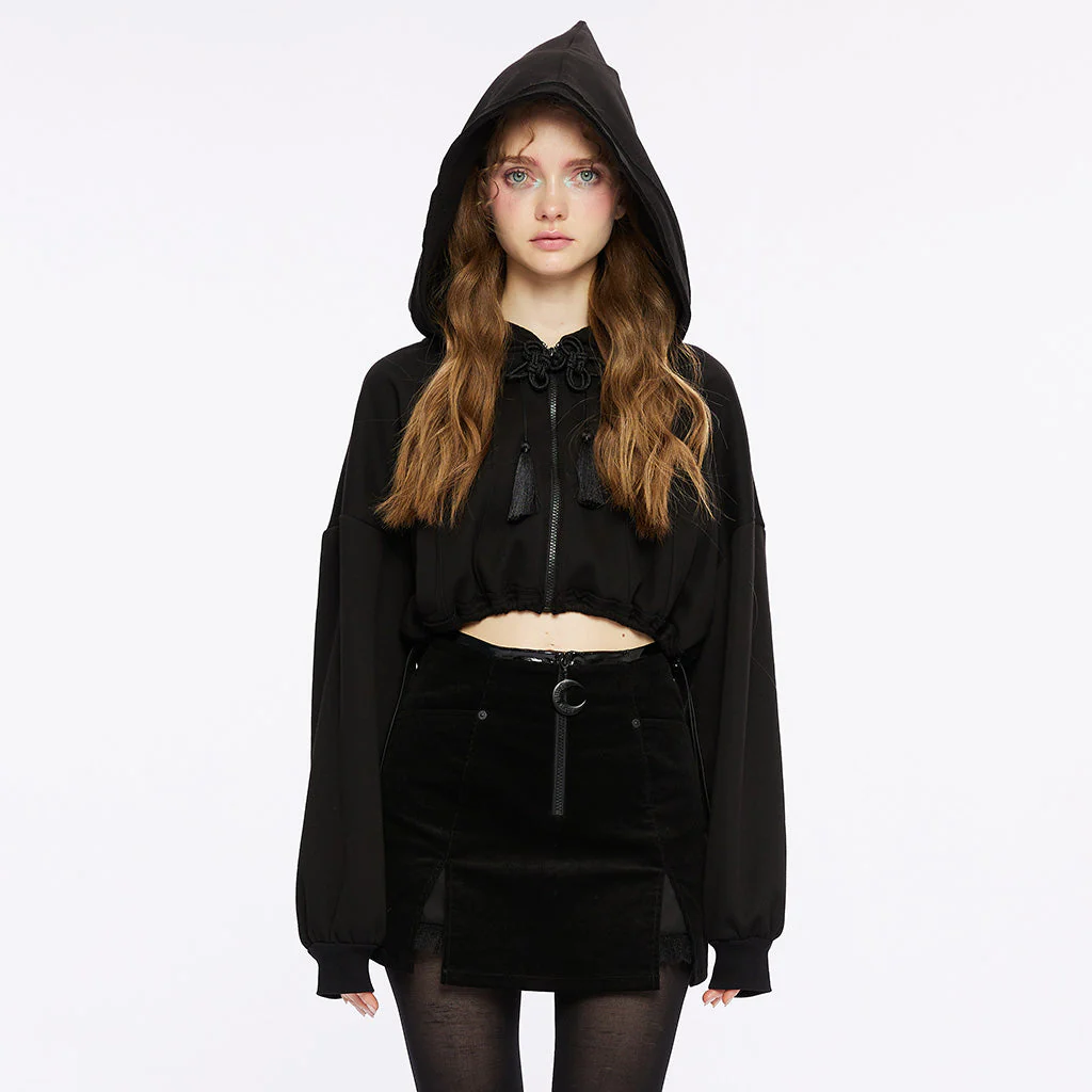 OPY-709XDF Punk Sweater Gothic Hooded Crop Top Casual Streetwear - Image 18