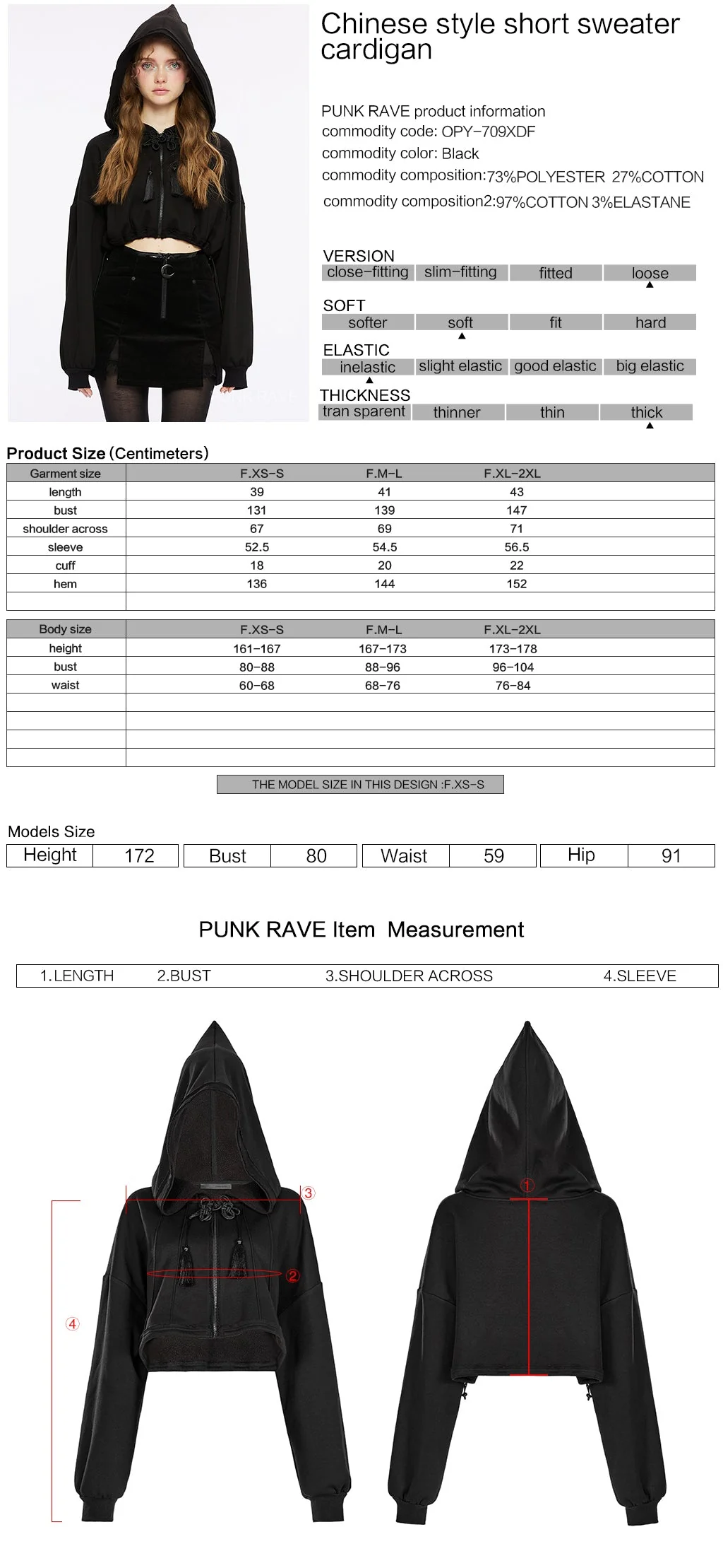 OPY-709XDF Punk Sweater Gothic Hooded Crop Top Casual Streetwear - Image 19