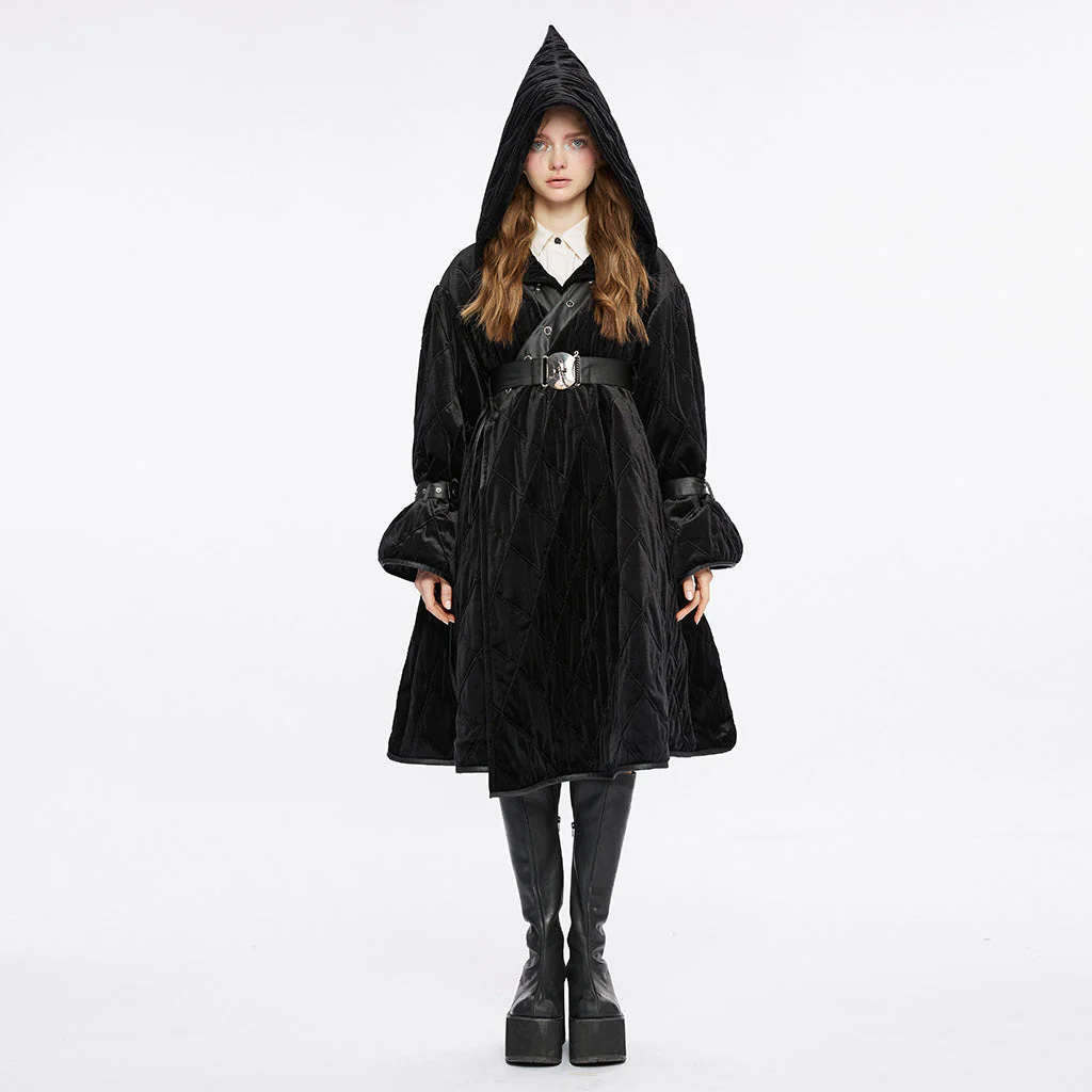 OPY-714XCF Reversible Hooded Gothic Coat Double-Sided Velvet Belted Design - Image 11