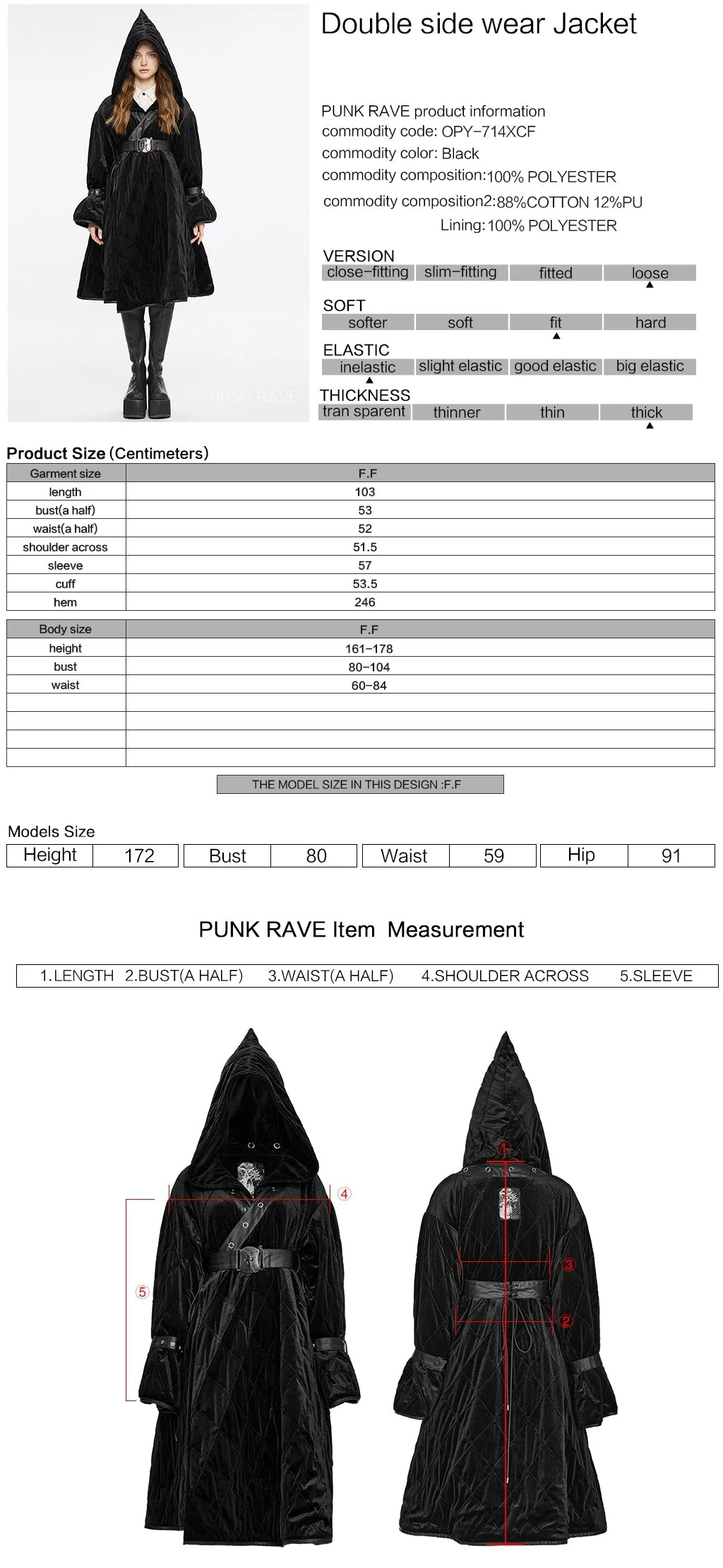 OPY-714XCF Reversible Hooded Gothic Coat Double-Sided Velvet Belted Design - Image 12