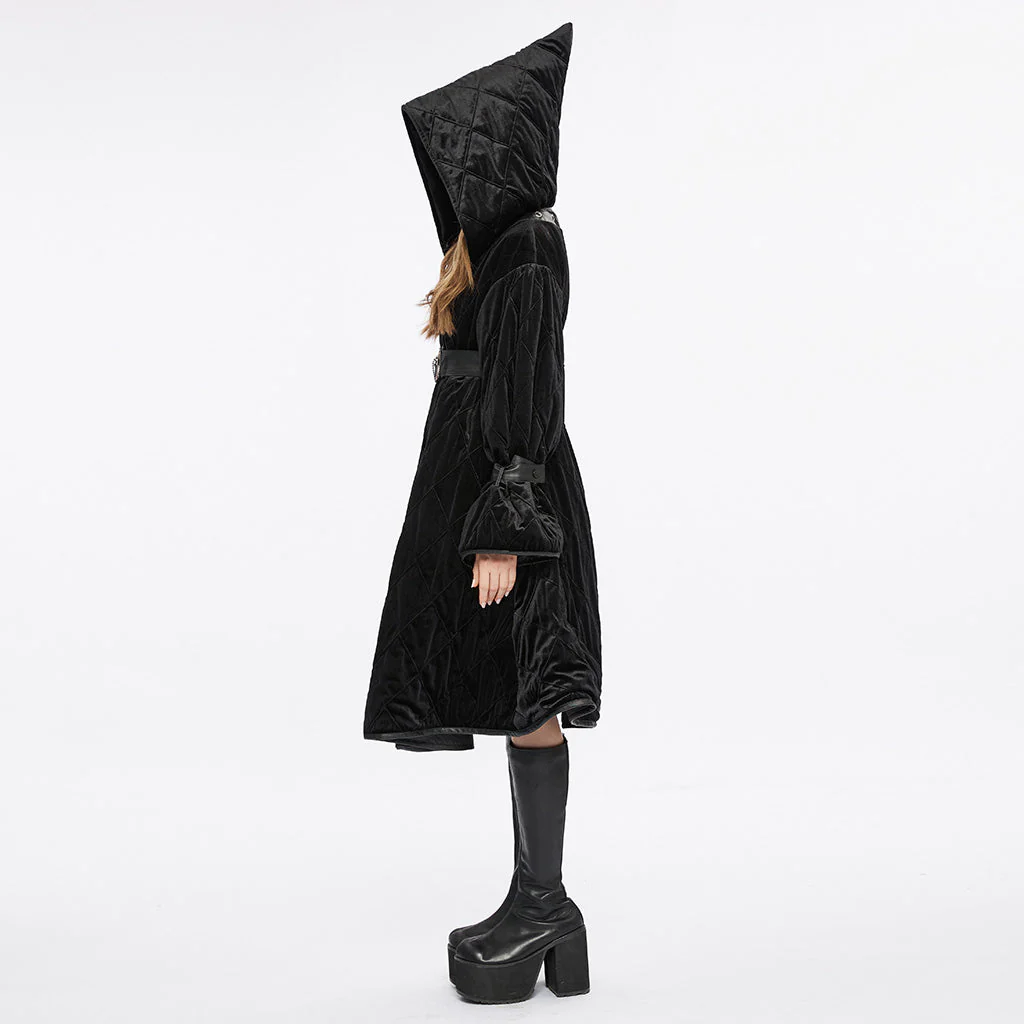 OPY-714XCF Reversible Hooded Gothic Coat Double-Sided Velvet Belted Design - Image 13