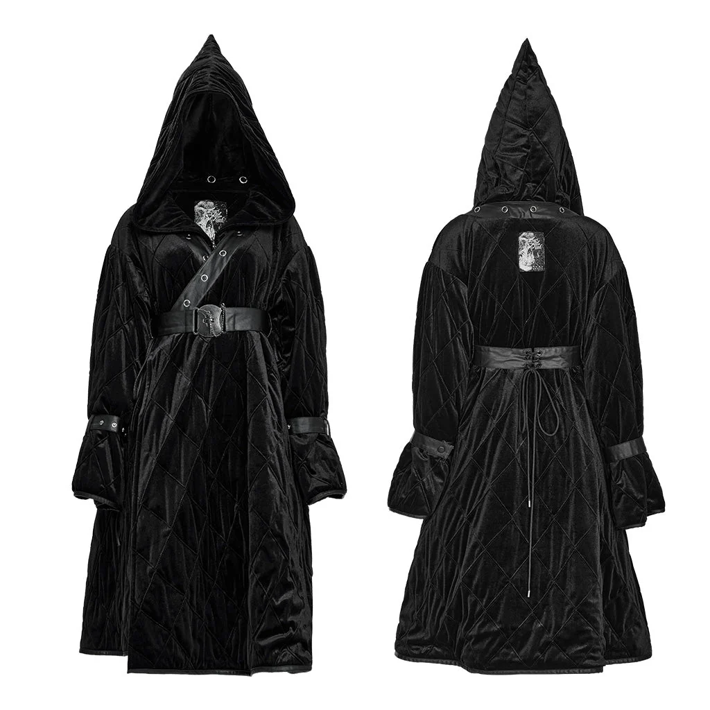 OPY-714XCF Reversible Hooded Gothic Coat Double-Sided Velvet Belted Design - Image 6