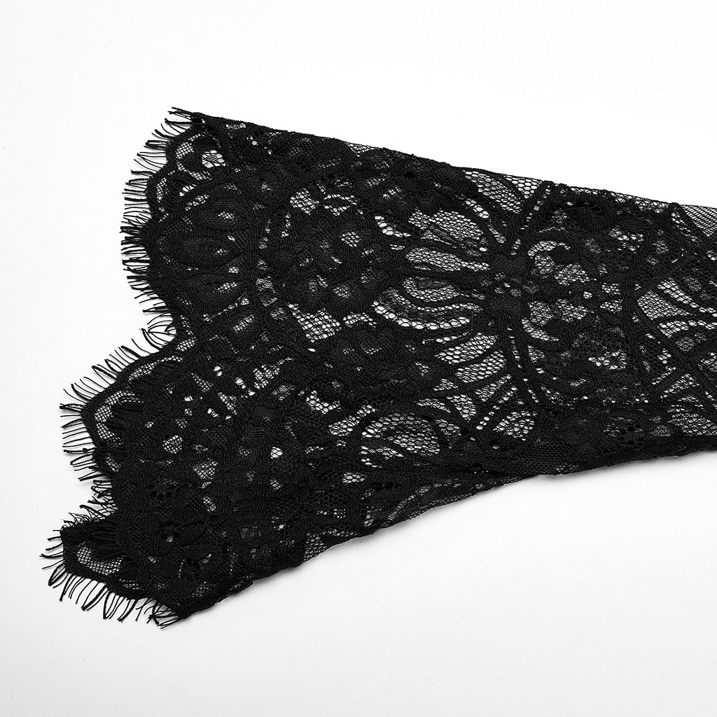 OPY-751XDF Gothic Lace Punk Jackets Black Mesh Embroidered Cropped Design Gothic Lace Mesh Punk Jackets with Leather Trim Details Edgy Lace Gothic Jacket with Mesh and Leather Details - Image 10