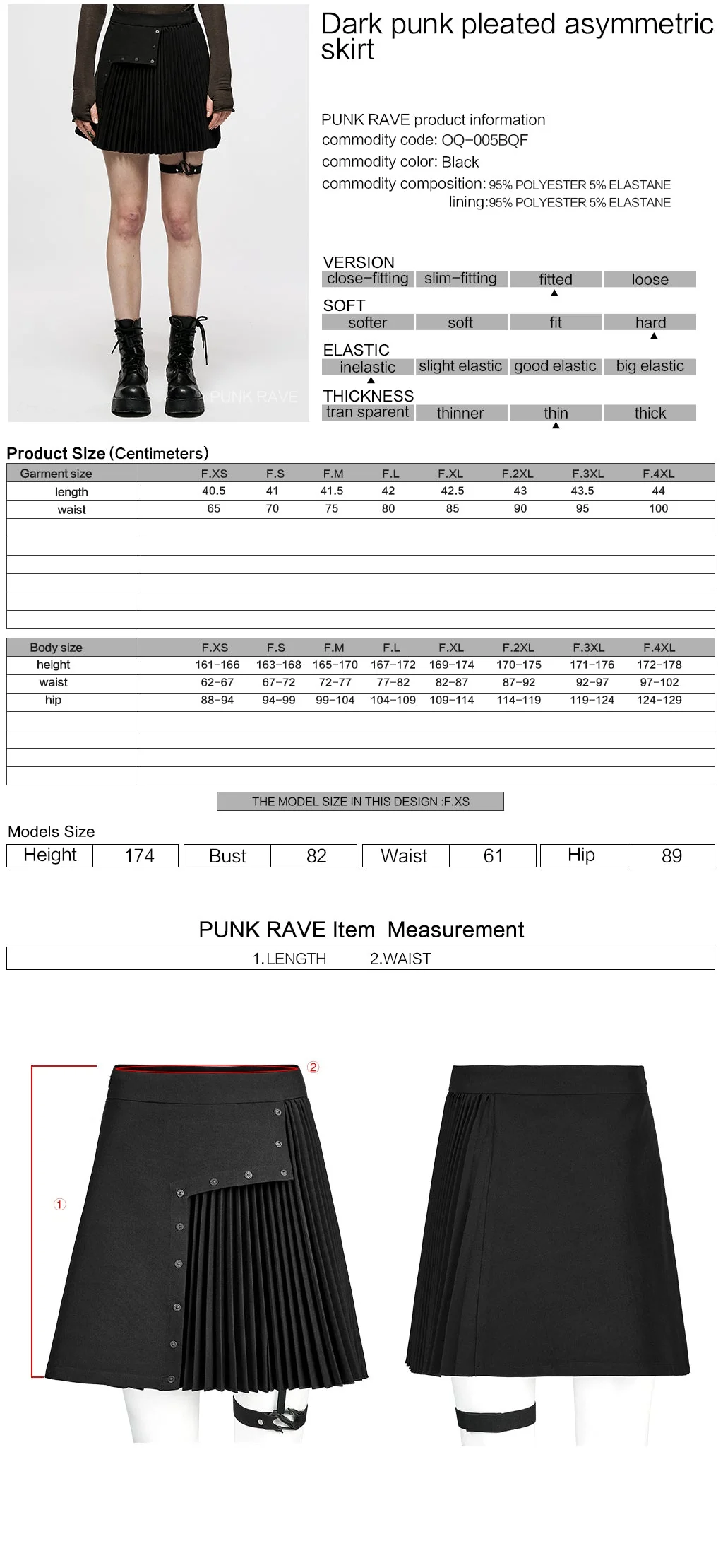 OQ-005BQF Edgy Black Pleated Mini Punk Skirt with Snap Pockets - Image 12