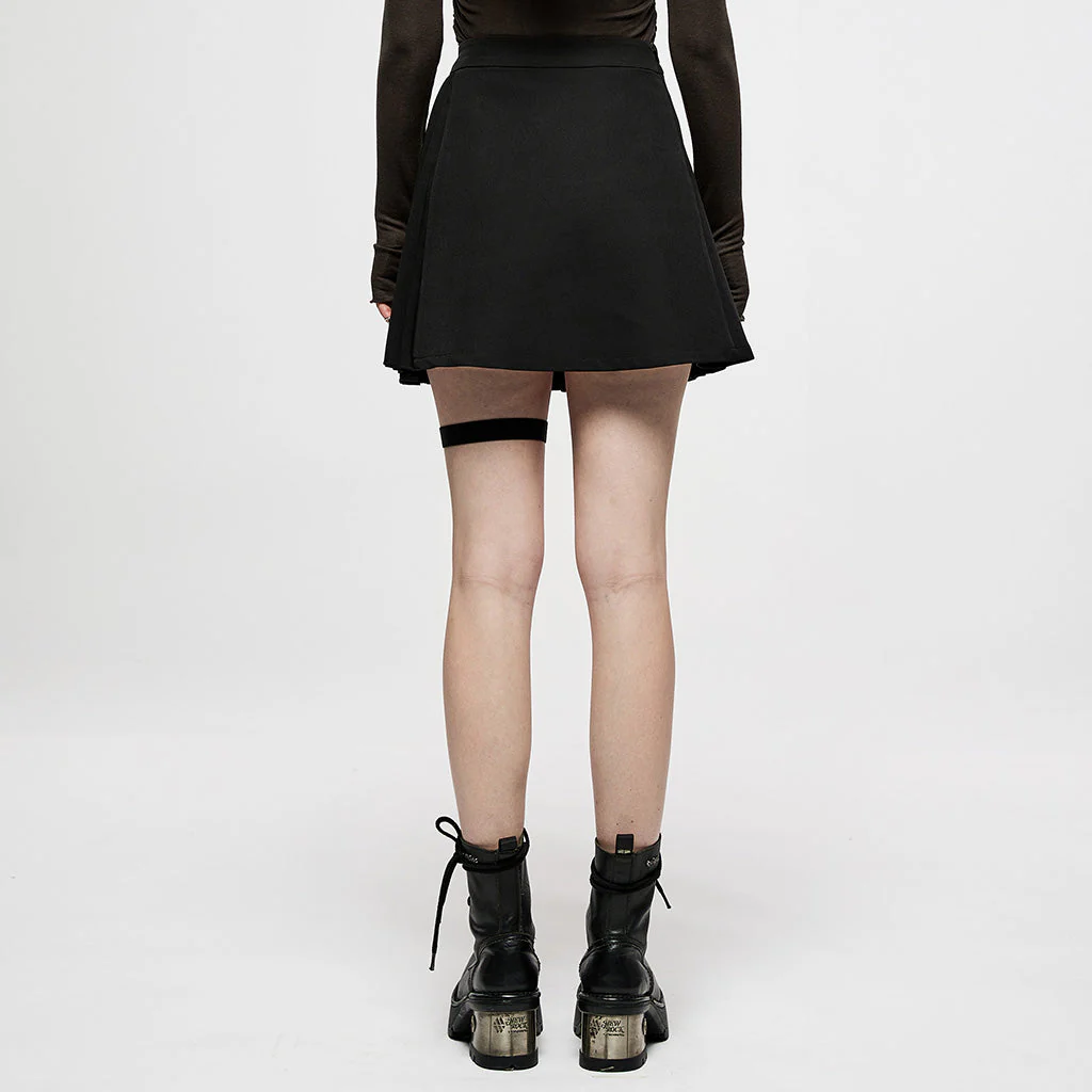 OQ-005BQF Edgy Black Pleated Mini Punk Skirt with Snap Pockets - Image 24