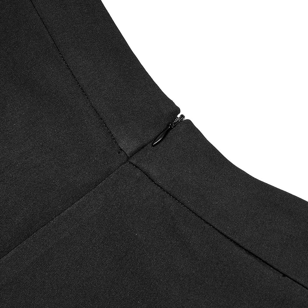 OQ-005BQF Edgy Black Pleated Mini Punk Skirt with Snap Pockets - Image 28