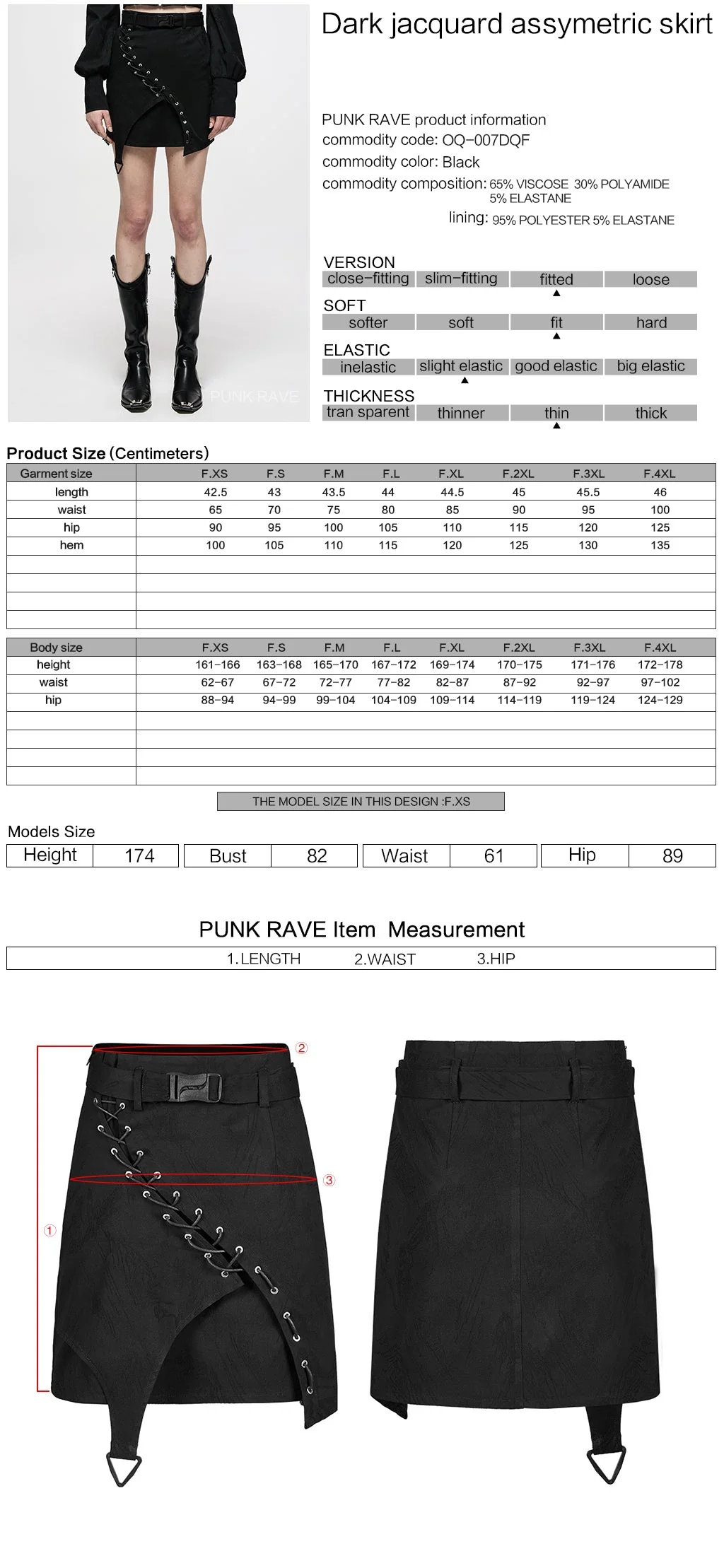 OQ-007DQF Edgy Black Punk Skirt with Belted Zipper Detail - Image 10