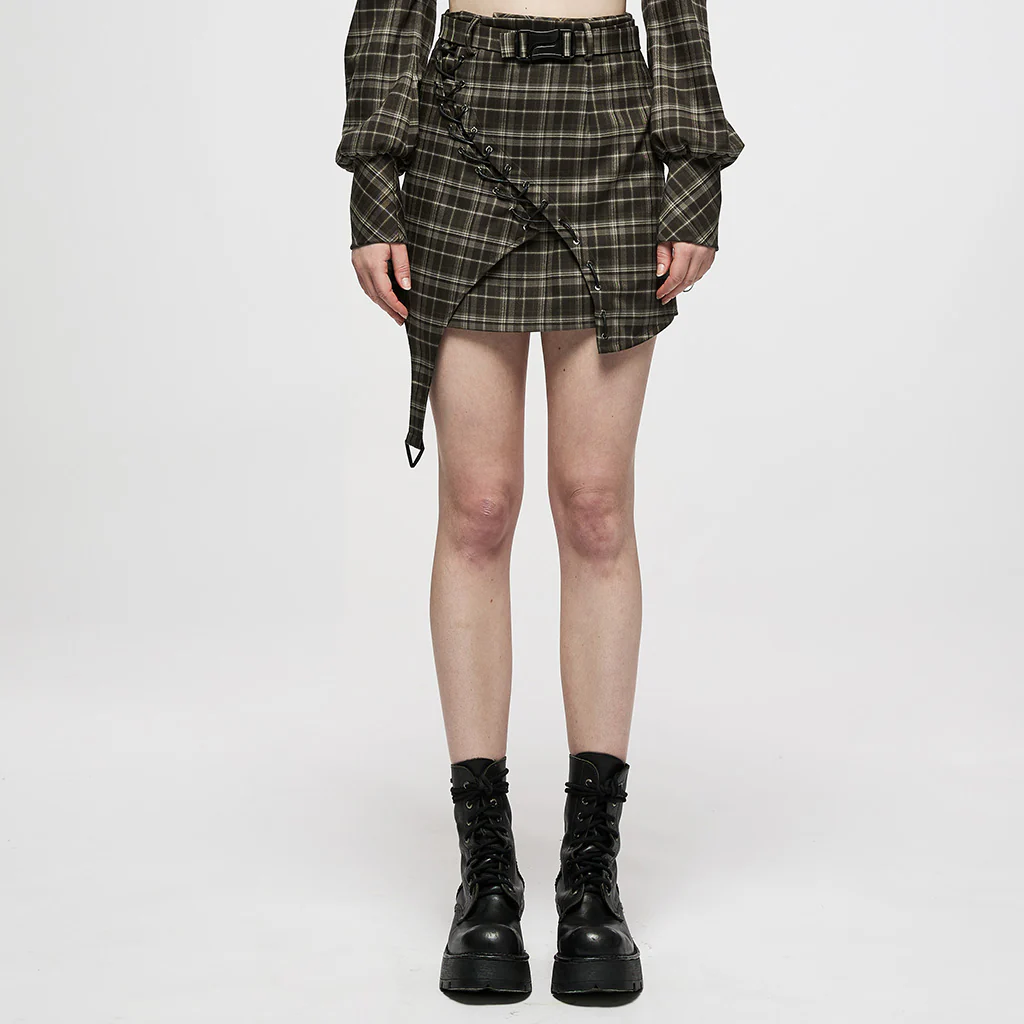 OQ-007DQF Edgy Black Punk Skirt with Belted Zipper Detail - Image 11
