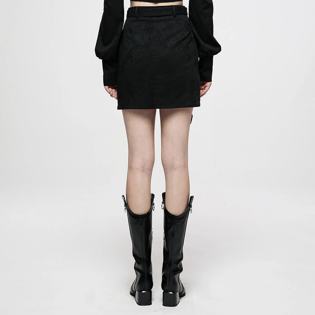 OQ-007DQF Edgy Black Punk Skirt with Belted Zipper Detail - Image 21