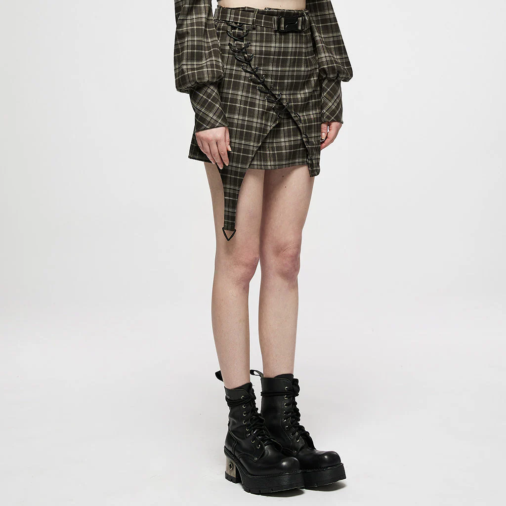 OQ-007DQF Edgy Black Punk Skirt with Belted Zipper Detail - Image 29