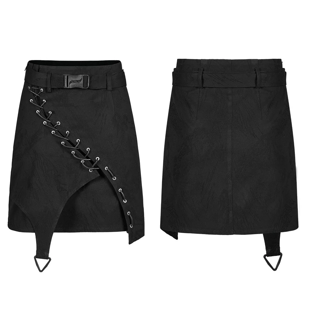 OQ-007DQF Edgy Black Punk Skirt with Belted Zipper Detail - Image 41