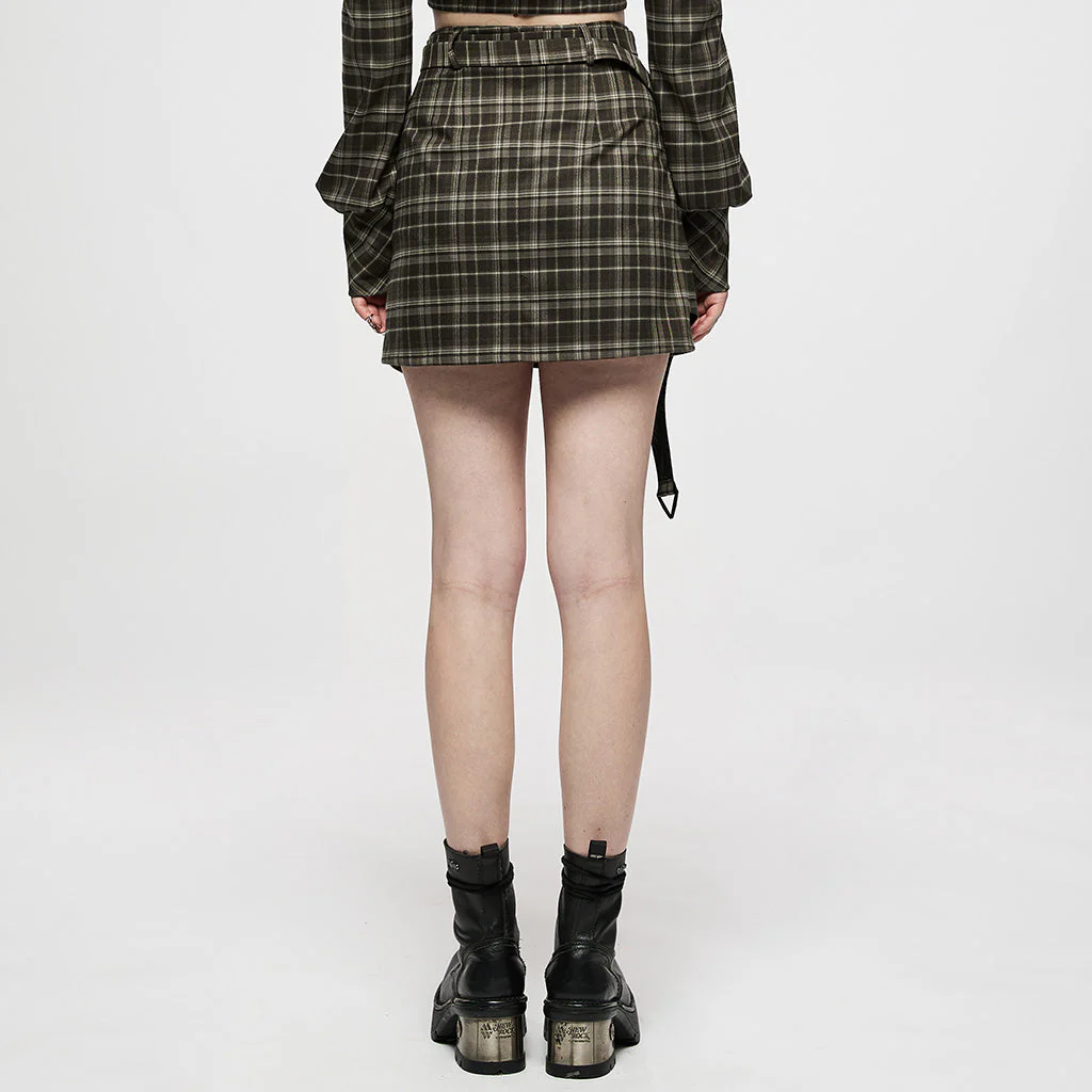 OQ-007DQF Edgy Black Punk Skirt with Belted Zipper Detail - Image 47