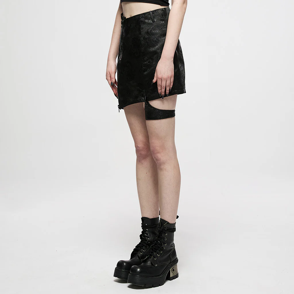 OQ-010BQF Edgy Asymmetrical Punk Skirt with Garter Strap Design - Image 3