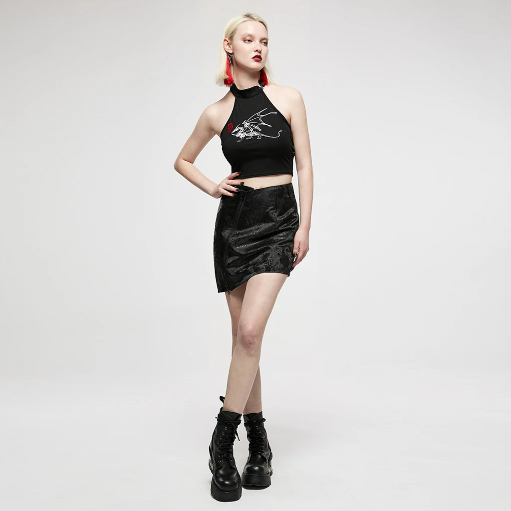 OQ-010BQF Edgy Asymmetrical Punk Skirt with Garter Strap Design - Image 5