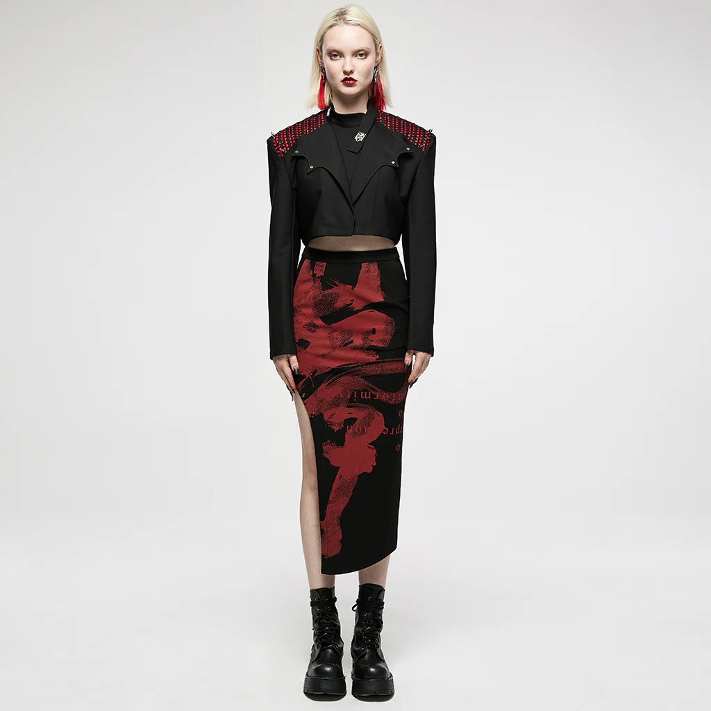 OQ-011BQF Dragon Embroidered Asymmetrical Punk Skirt with Side Slit - Image 14