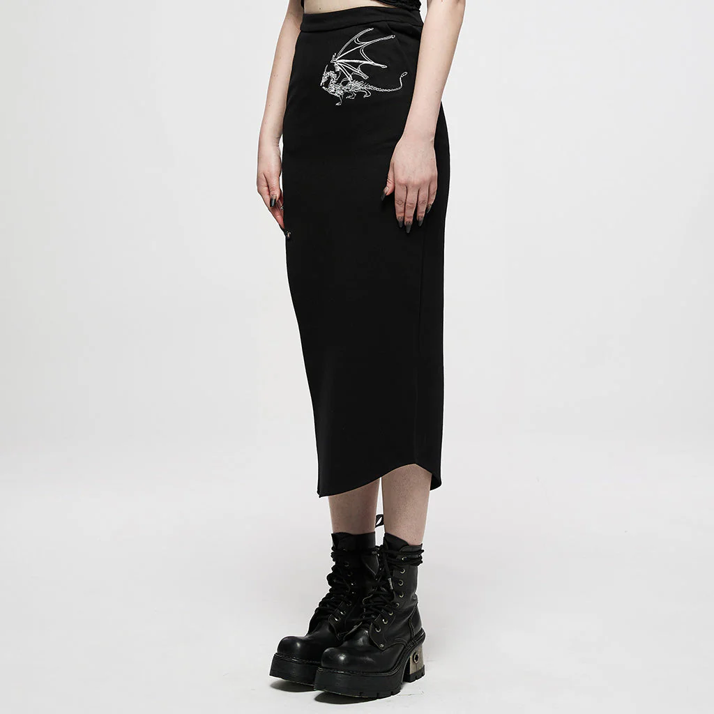OQ-011BQF Dragon Embroidered Asymmetrical Punk Skirt with Side Slit - Image 39