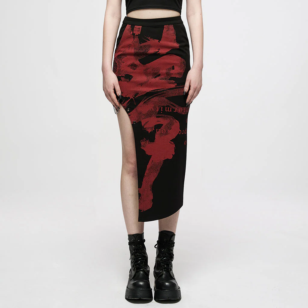OQ-011BQF Dragon Embroidered Asymmetrical Punk Skirt with Side Slit - Image 48