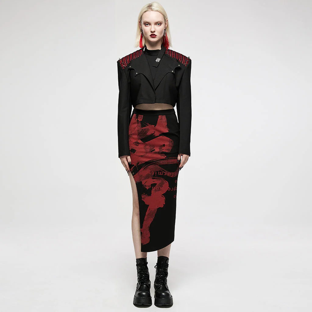 OQ-011BQF Dragon Embroidered Asymmetrical Punk Skirt with Side Slit - Image 49