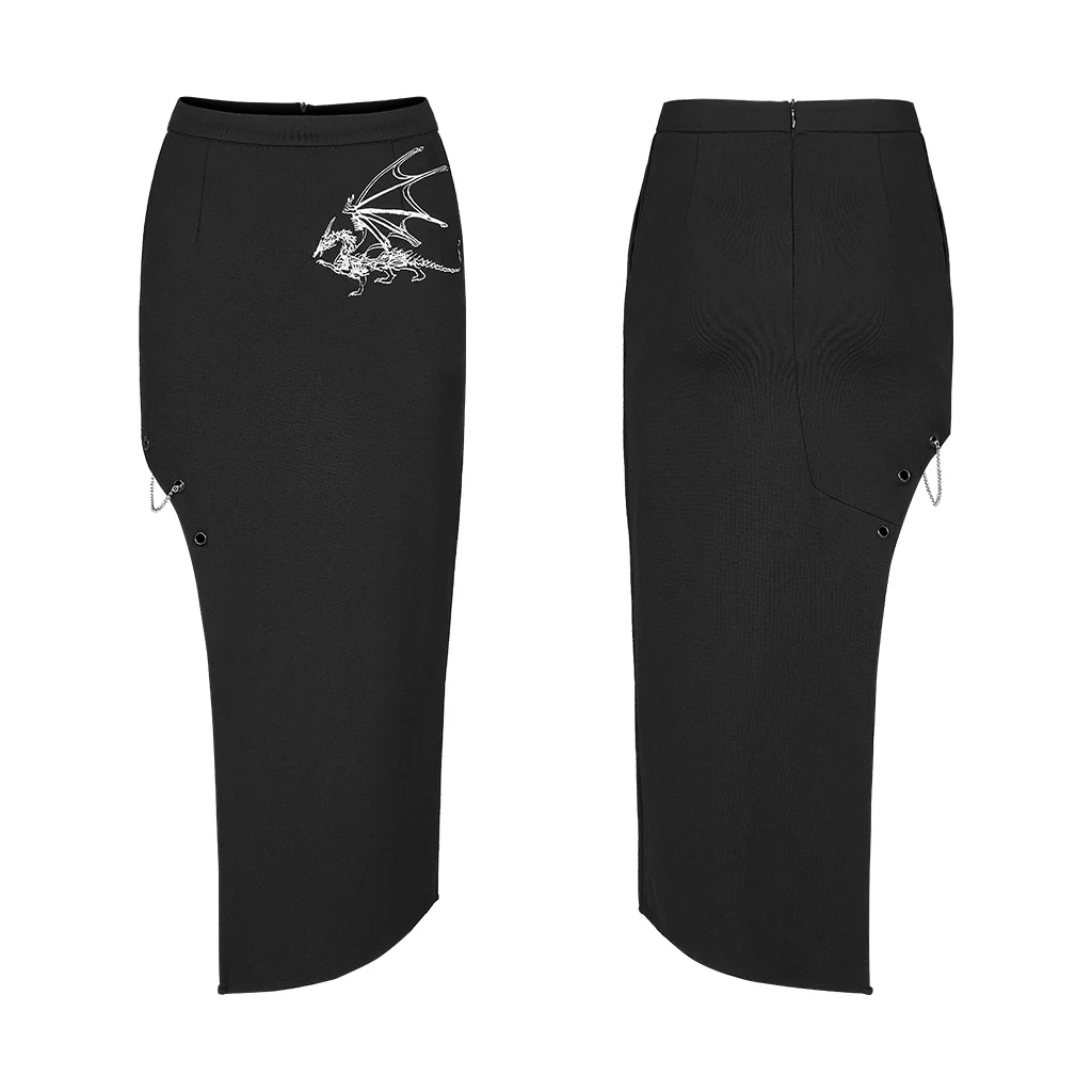 OQ-011BQF Dragon Embroidered Asymmetrical Punk Skirt with Side Slit - Image 6
