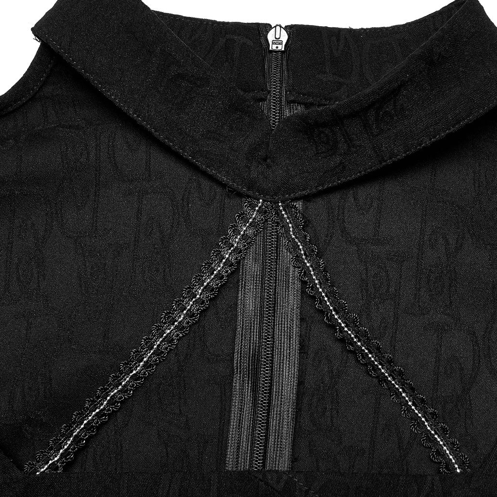 OQ-012LQF Gothic Dress Black Puff Sleeve Cross Neckline Mini Dress - Image 7