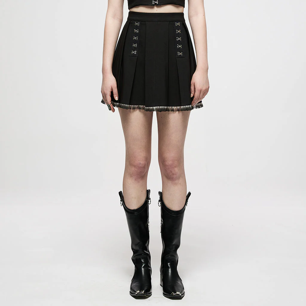 OQ-016BQF Punk Skirt Pleated Mini Edgy Chain Detail Hemline - Image 18