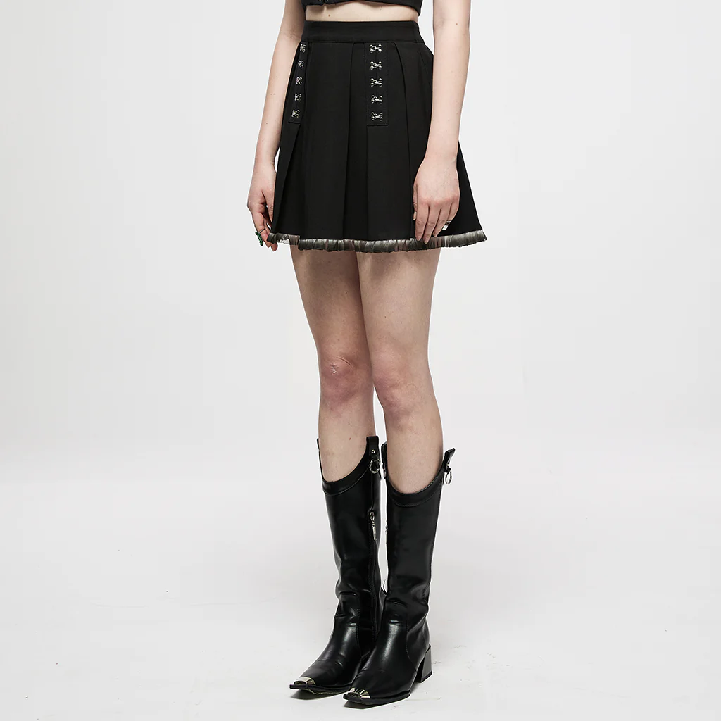 OQ-016BQF Punk Skirt Pleated Mini Edgy Chain Detail Hemline - Image 3