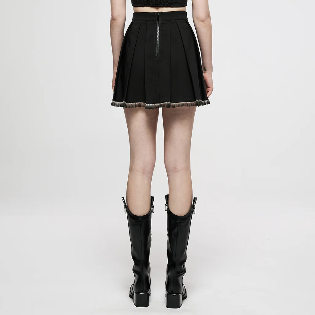 OQ-016BQF Punk Skirt Pleated Mini Edgy Chain Detail Hemline - Image 4