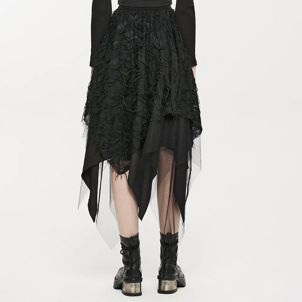 OQ-020BQF Gothic Skirt Asymmetrical Lace Layered Tattered Hem Fashion Statement - Image 4