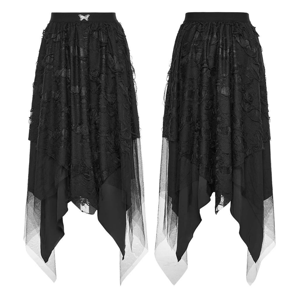 OQ-020BQF Gothic Skirt Asymmetrical Lace Layered Tattered Hem Fashion Statement - Image 6