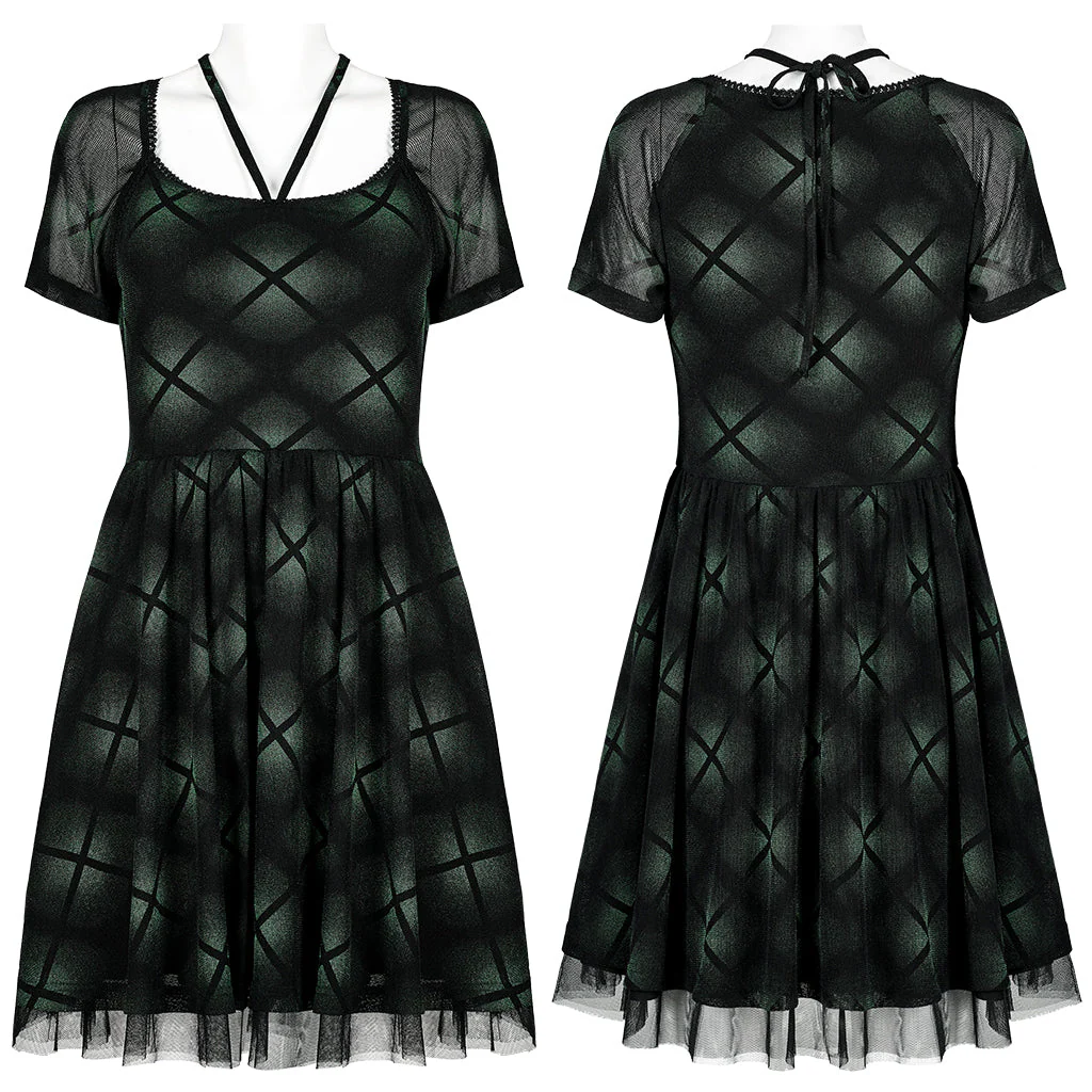 OQ-021LQF Edgy Mesh Punk Dresses with Halter Neck Top Skater Style - Image 16