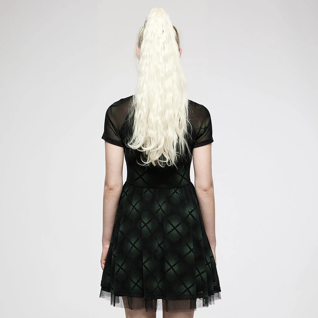 OQ-021LQF Edgy Mesh Punk Dresses with Halter Neck Top Skater Style - Image 24