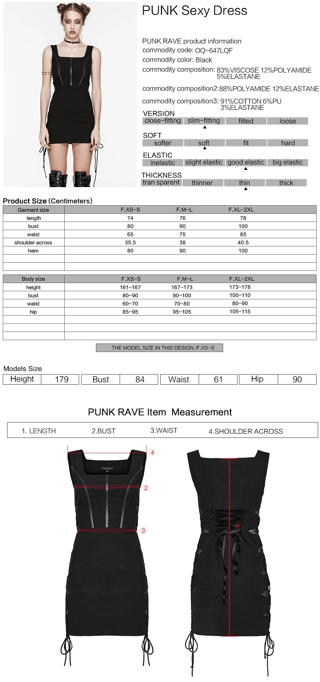 OQ-647LQF Edgy Black Lace-Up Bodycon Punk Dress with Sleek Details - Image 12