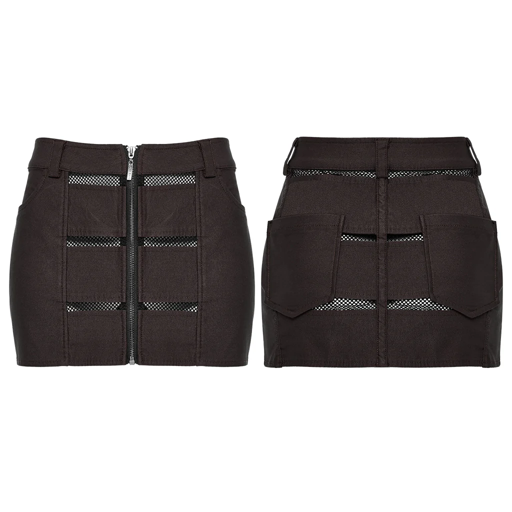 OQ-676DQF Edgy Punk Skirt with Zipper and Mesh Details - Image 16