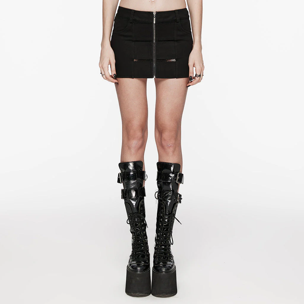 OQ-676DQF Edgy Punk Skirt with Zipper and Mesh Details - Image 23