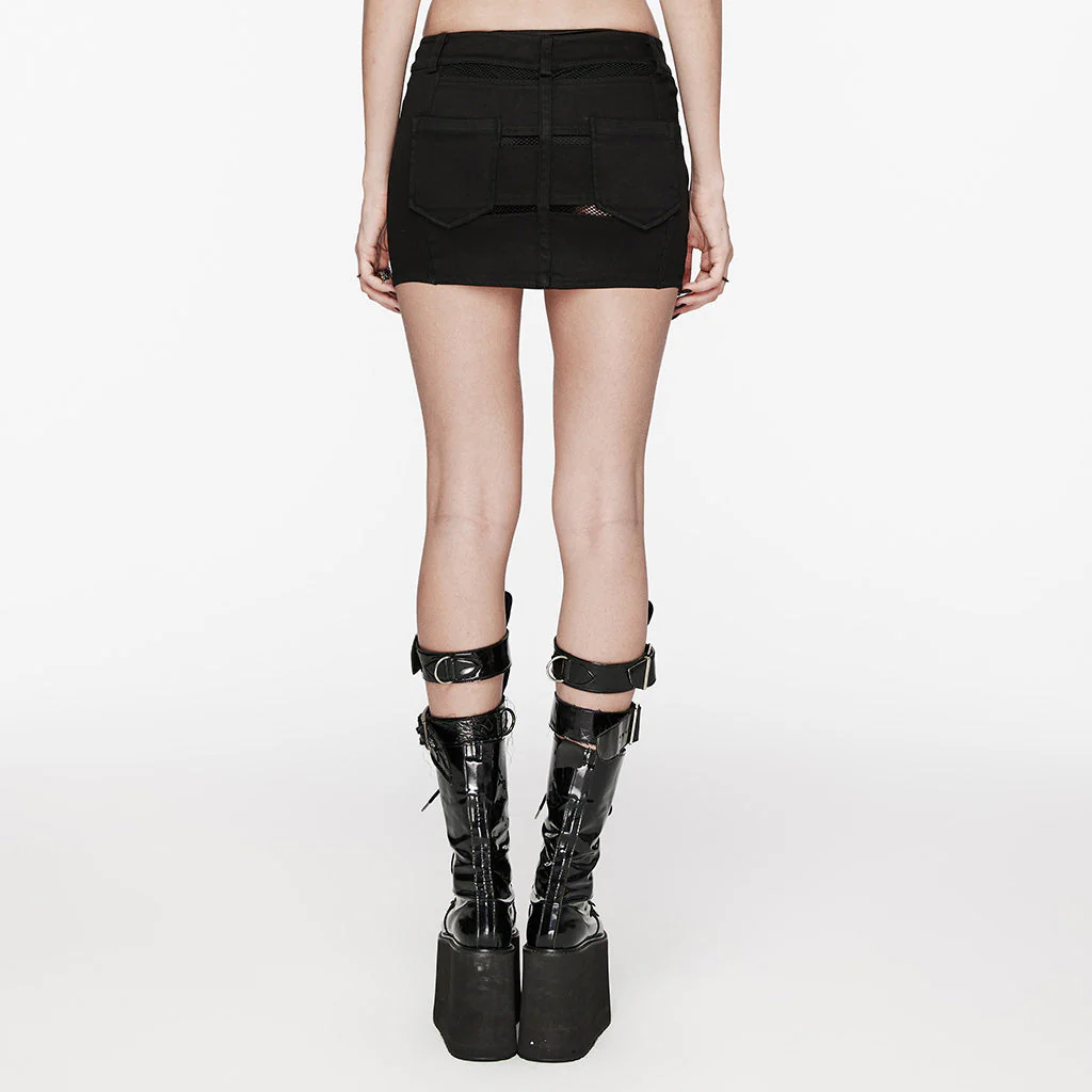 OQ-676DQF Edgy Punk Skirt with Zipper and Mesh Details - Image 25