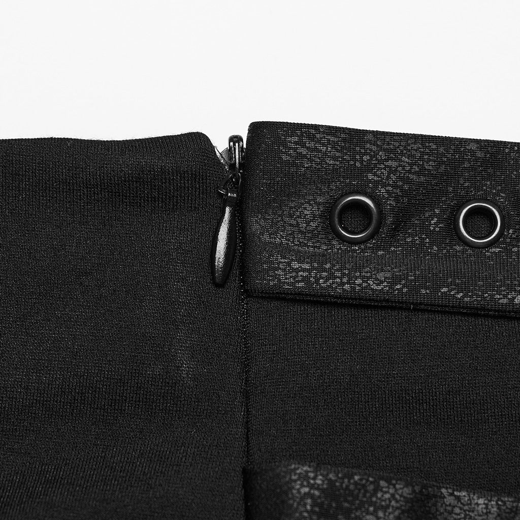 OQ-707BQF Edgy Long Black Pleated Punk Skirt with Belt Accents - Image 26