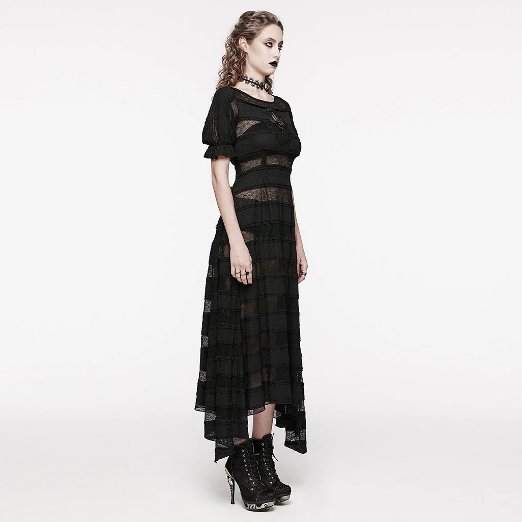 OQ-708LQF Gothic Dress Off Shoulder Lace Mesh Long Flare Hem Gown - Image 14